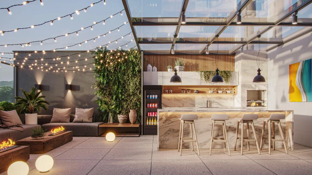Dining Area With String Lights
