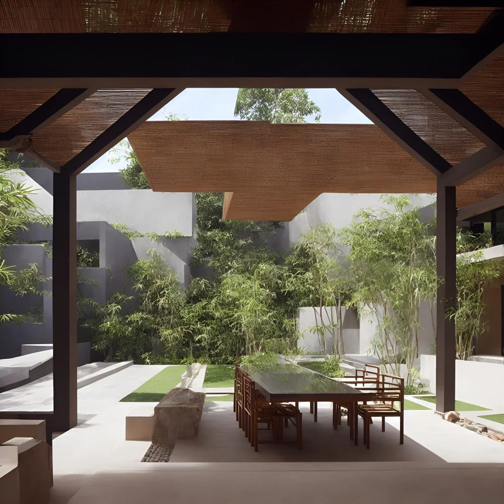 Fall-inspired Gabled Roof Using Natural-colored Wood
