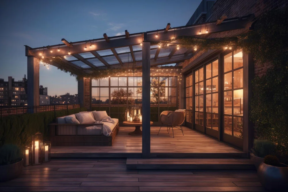 Gable Patio Roof With Integrated Lighting Elements