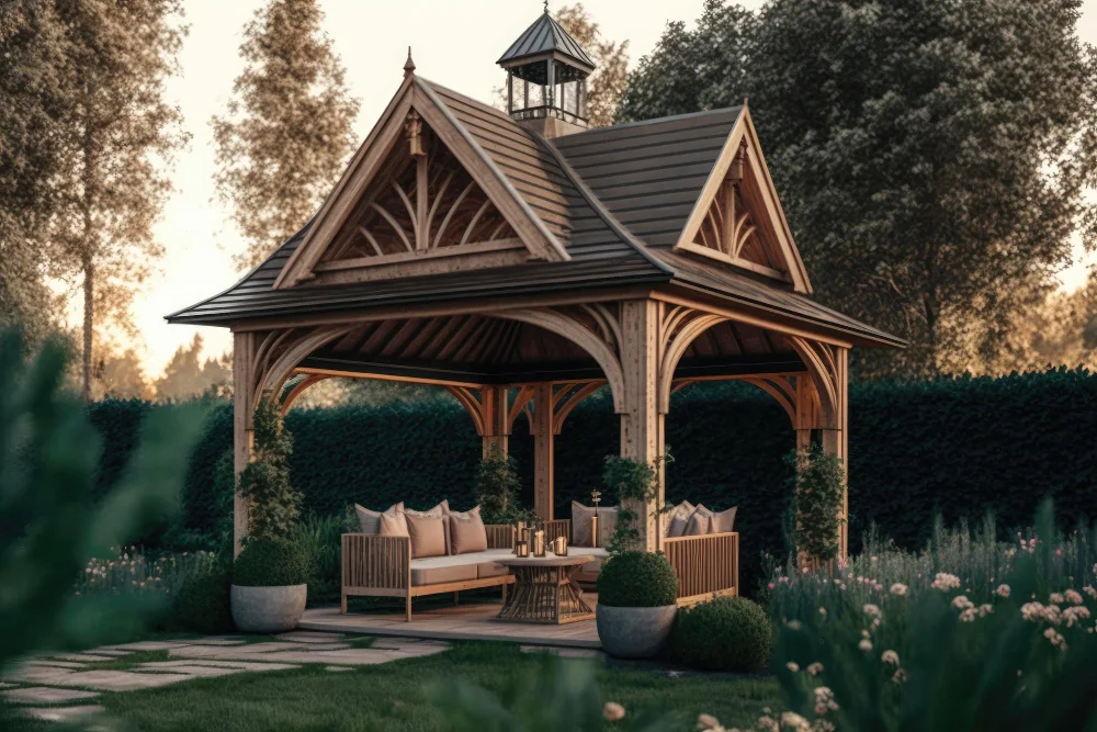 Gable Roof With Climbing Plants for a Garden Patio