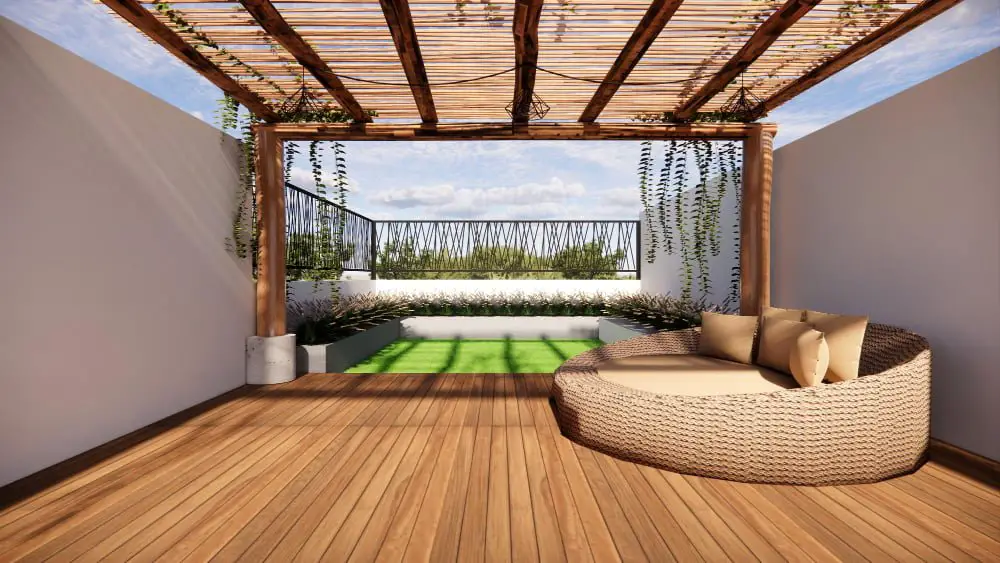 Japanese-style Patio Roof With Bamboo Sheets L Shape