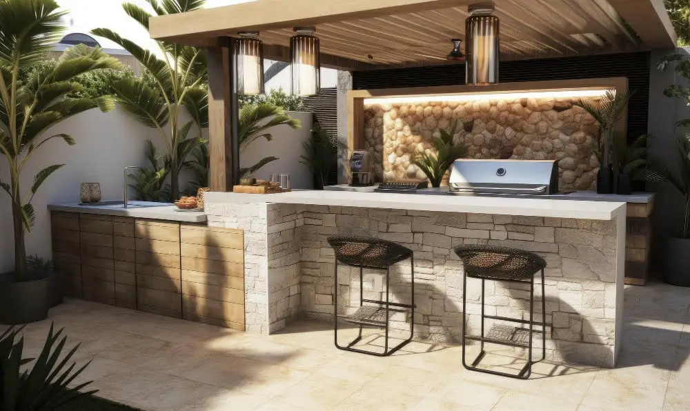 Industrial-style Flat Roof Outdoor Kitchen