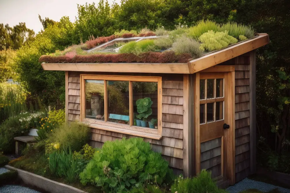 Green Roof Backyard Shed With Succulent Plants