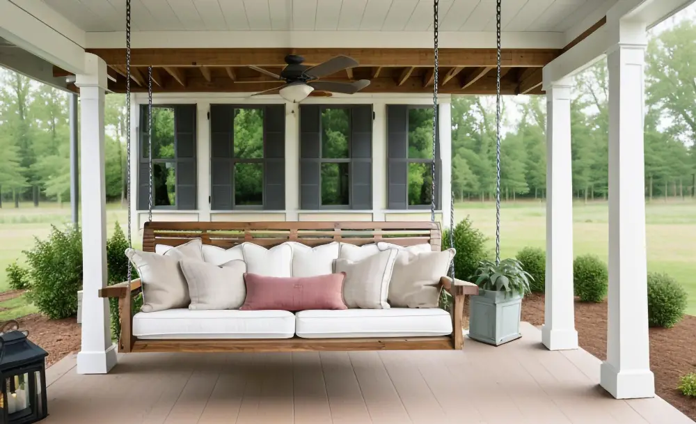 Shed Roof Porch Featuring a Swing